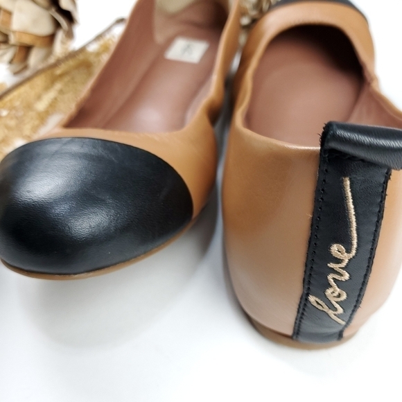 🔴  ED LOVE Lilliane2 Camel Black Cap Toe Flat 7.5w - Picture 12 of 13